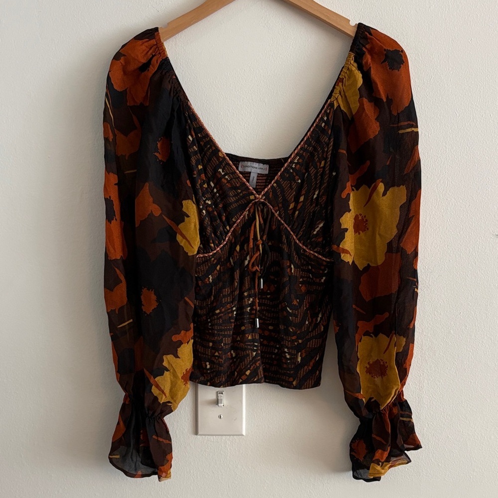 Conditions Apply Puff Long Sleeve V-Neck Blouse Women’s Size Small Anthropologie